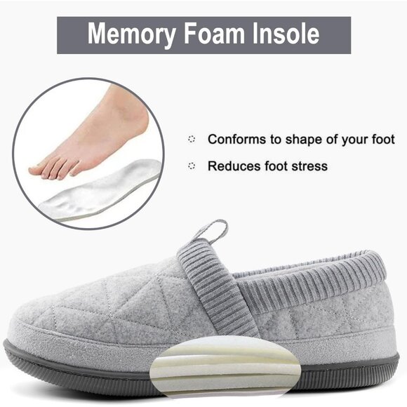 Women's Closed Back Knit Cuff Warm Gray Lining Memory Foam Sole Slippers Boot - Picture 4 of 6